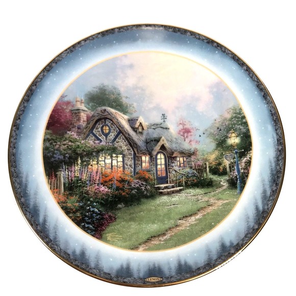 Thomas Kinkade Plate Candlelight Cottage Bradford Exchange Lenox W/ Certificate - Picture 3 of 4